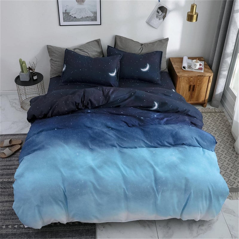 HYPREST Blue Duvet Cover King Size, Star Moon Printed Aesthetic Duvet Cover Set,Soft Breathable Bedding Comforter Cover King - Image 3